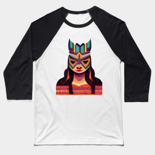 Indigenous Lucha Warrior Woman Baseball T-Shirt